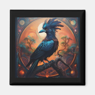 Black Raven Perched On A Gnarled Branch Magnet