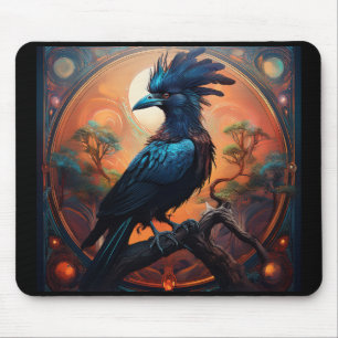 Black Raven Perched On A Gnarled Branch  Mouse Pad