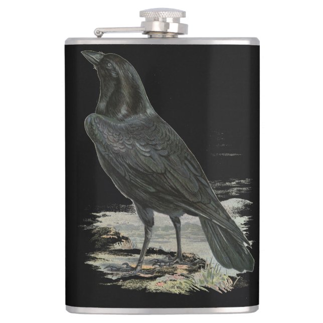 Black Raven Personalise Name Flask (Front)