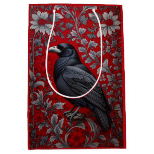 Black Raven Red Floral William Morris Inspired Medium Gift Bag