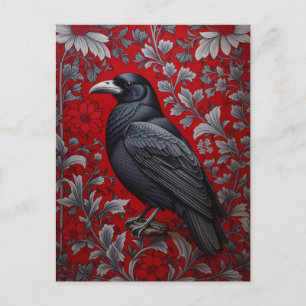 Black Raven Red Floral William Morris Inspired Postcard