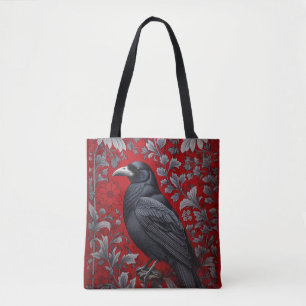 Black Raven Red Floral William Morris Inspired Tote Bag