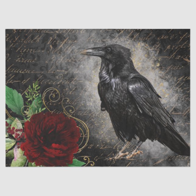 Black Raven Rose Whimsical Tissue Paper (Front)