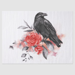 Black Raven Rose Whimsical Watercolor Tissue Paper