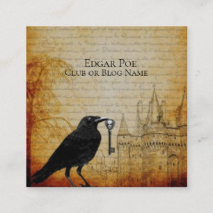 Black Raven Skull Skeleton Key Castle Background Square Business Card