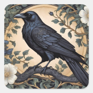 Black Raven William Morris Inspired Square Sticker