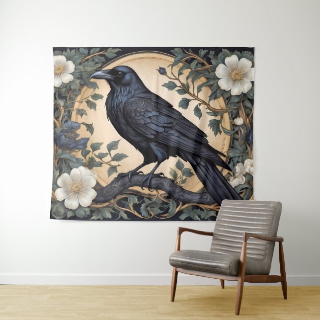 Black Raven William Morris Inspired Tapestry (In Situ (Horizontal))