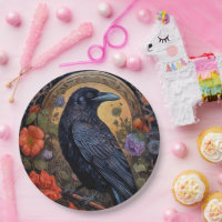 Black Raven with Flowers Gothic Design