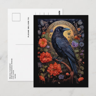 Black Raven with Flowers Gothic Design Postcard