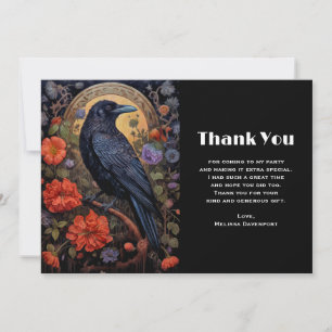 Black Raven with Flowers Gothic Design Thank You Card