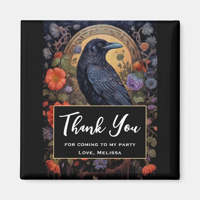 Black Raven with Flowers Gothic Design Thank You Magnet (Front)