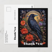 Black Raven with Flowers Gothic Design Thank You