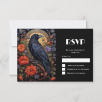 Black Raven with Flowers Gothic Design Wedding