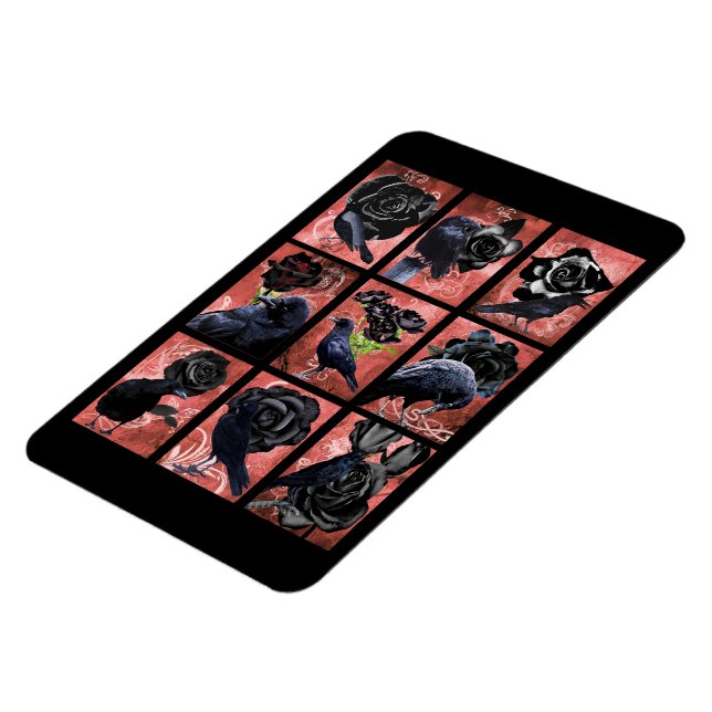 Black ravens and crows roses gothic art collage magnet (Left Side)