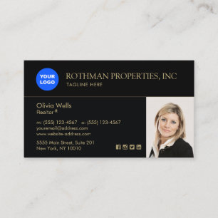 Black Real Estate Add Logo and Photo Business Card