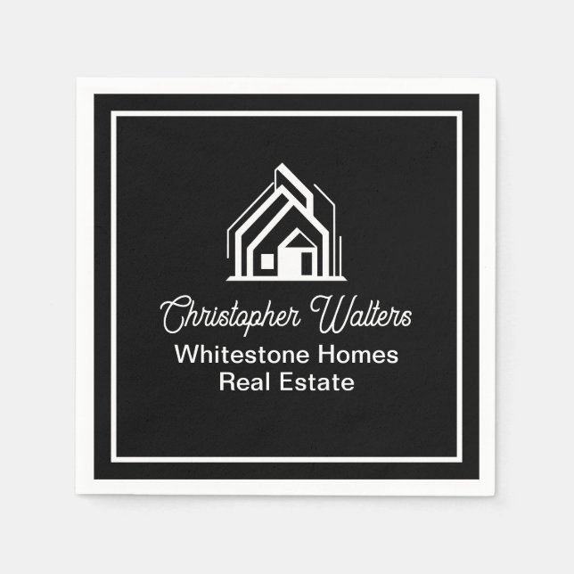 Black Real Estate Company Custom Realtor Party Napkin (Front)