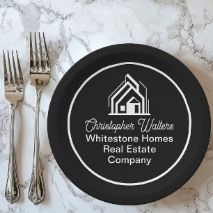 Black Real Estate Company Customised Realtor Party Paper Plate