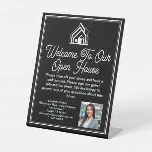 Black Real Estate Company Customized Open House Pedestal Sign