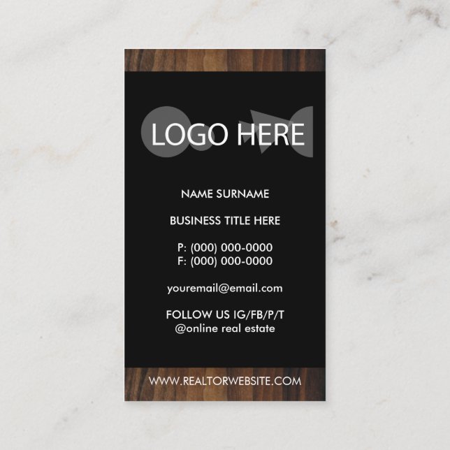 Black Real estate photo wooden rustic Business Card (Back)