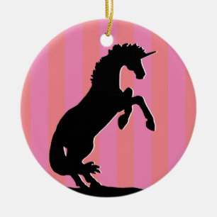 Black Rearing Unicorn (pink striped) Ceramic Tree Decoration