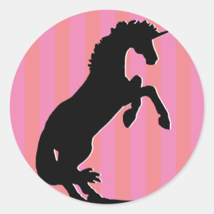 Black Rearing Unicorn (pink striped) Classic Round Sticker