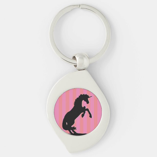 Black Rearing Unicorn (pink striped) Key Ring (Front)