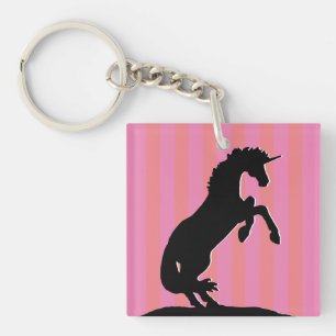 Black Rearing Unicorn (pink striped) Key Ring