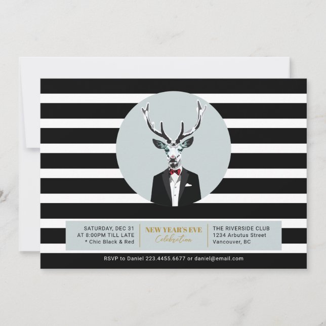 Black & Red 2021 Deer New Year's Eve Holiday Party Invitation (Front)