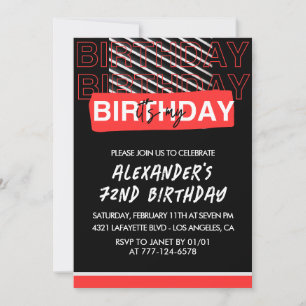 Black Red 72nd birthday Party invitations Men