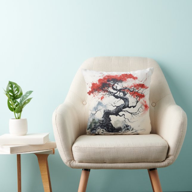 Black Red Abstract Tree Cushion (Chair)