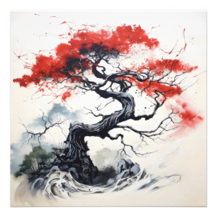 Black Red Abstract Tree Photo Print