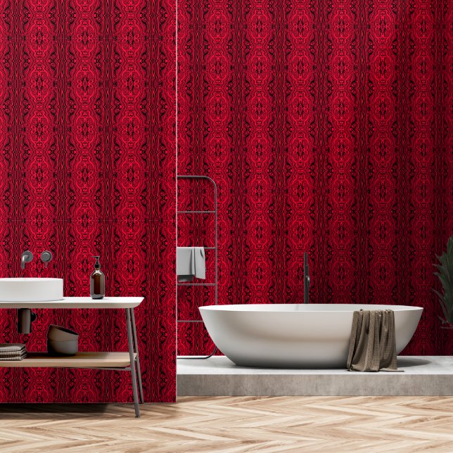 Black Red Abstract Waves Pattern Custom Colours Wallpaper (Bathroom)