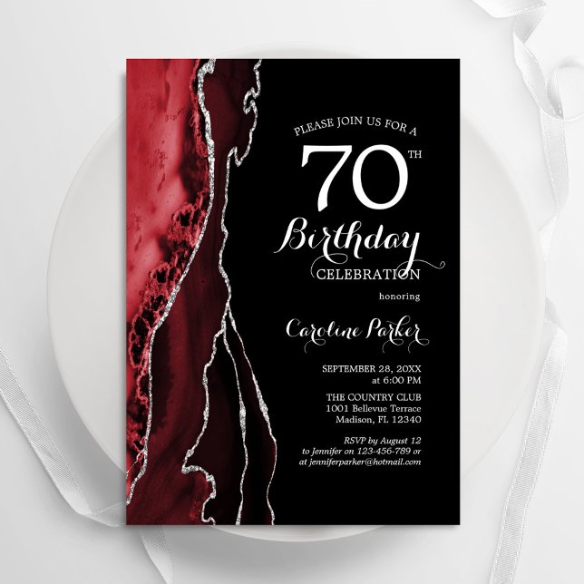 Black Red Agate 70th Birthday Invitation (Creator Uploaded)