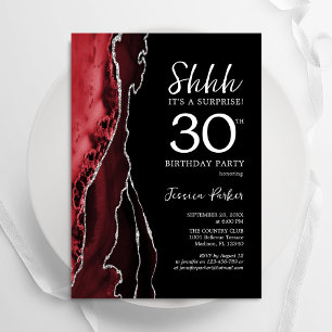 Black Red Agate Surprise 30th Birthday Invitation
