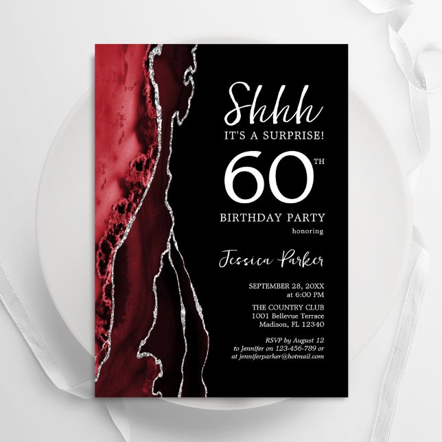 Black Red Agate Surprise 60th Birthday Invitation (Creator Uploaded)