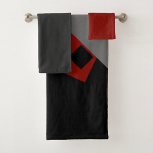 Black red and gray geometric   bath towel set
