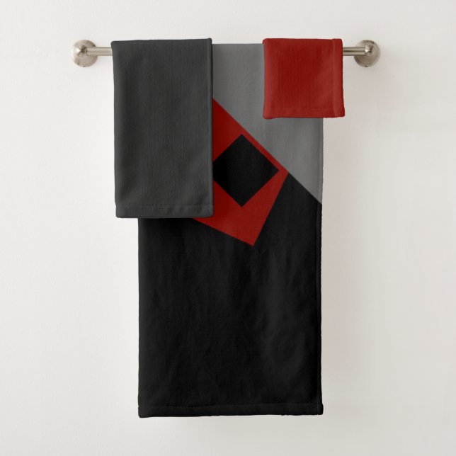 Black red and grey geometric   bath towel set (Insitu)