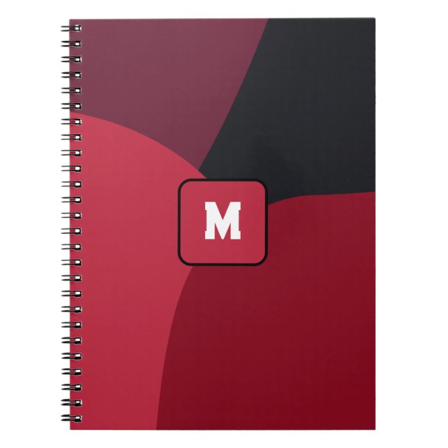 Black Red and Hot pink abstract pattern monogram  Notebook (Front)