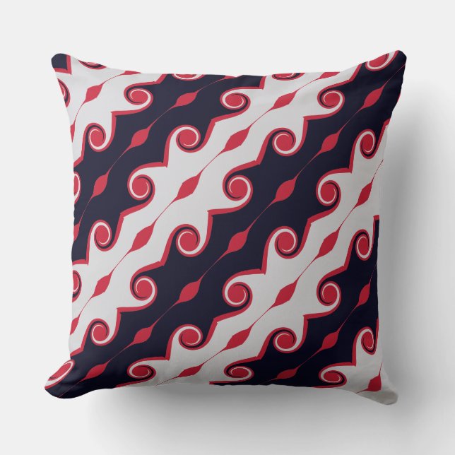 Black, Red and Silver Abstract Waves Cushion (Front)
