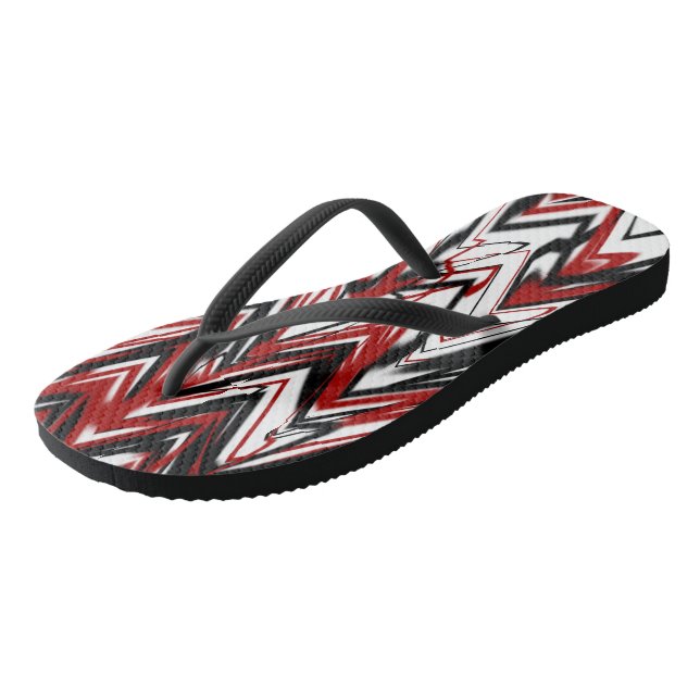 black red and white abstract jandals (Angled)