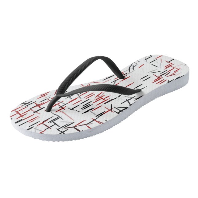 Black Red and White abstract Jandals (Angled)