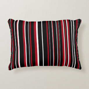 Black, Red, and White Barcode Stripe Decorative Cushion