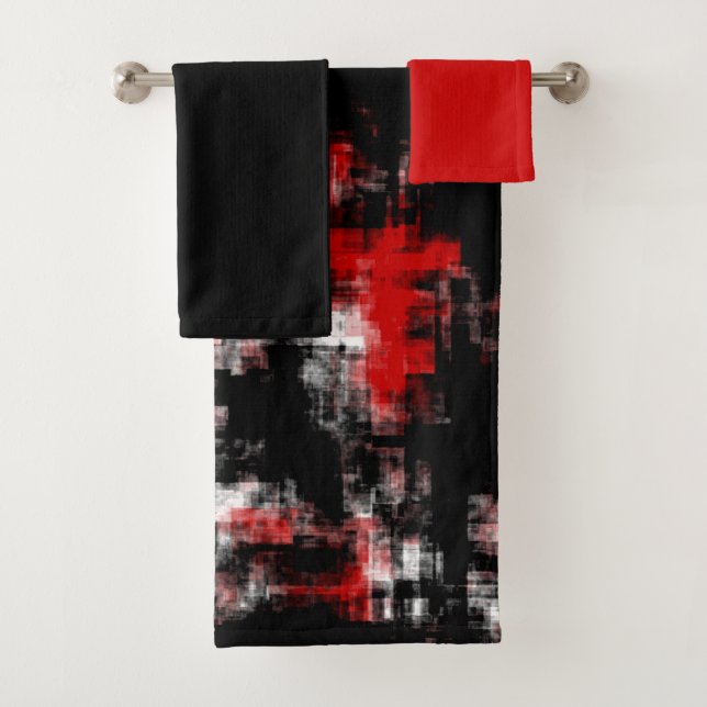 Black red and white bath towel set (Insitu)