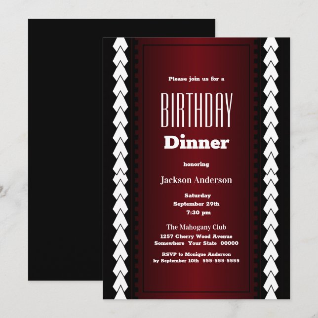 Black Red and White Birthday Dinner Invitation (Front/Back)