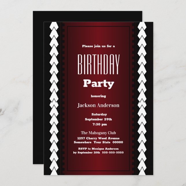Black Red and White Birthday Party Invitation (Front/Back)