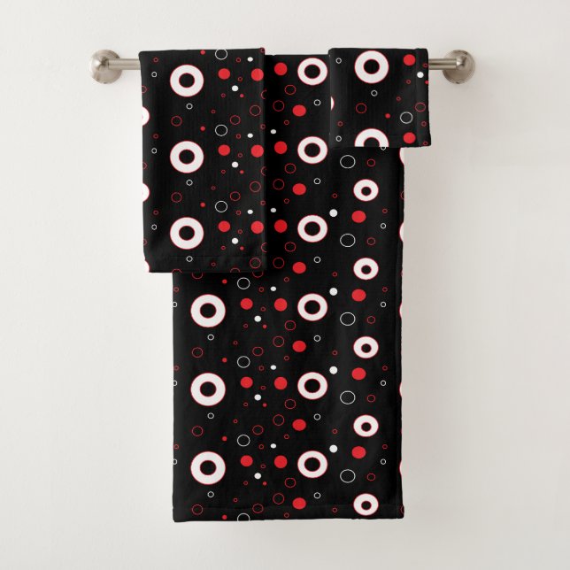 Black Red and White bubbles Polka Dot Towel Set (Insitu)