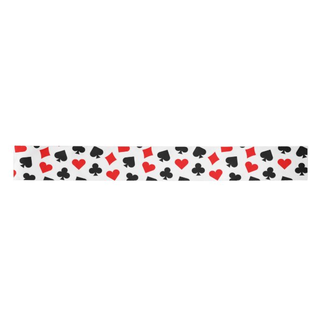 Black Red and White Casino Card Suits Satin Ribbon (Front)