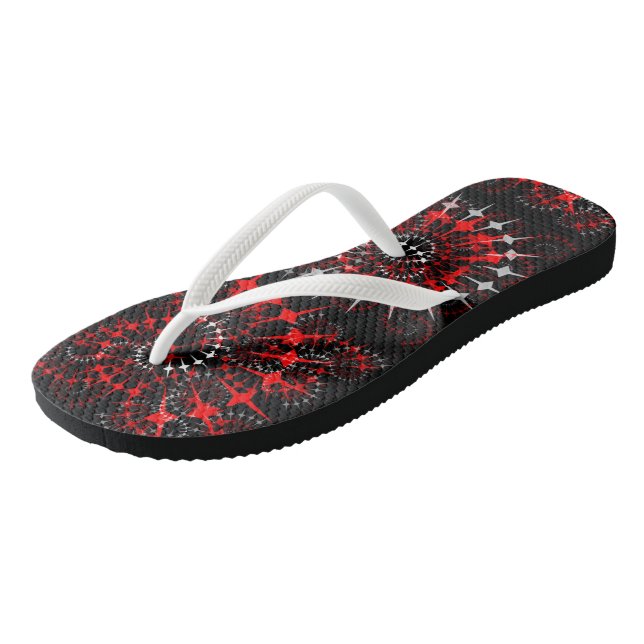 Black, Red and White Geometric Abstract Jandals (Angled)