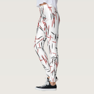 Black Red and White Line Art Leggings