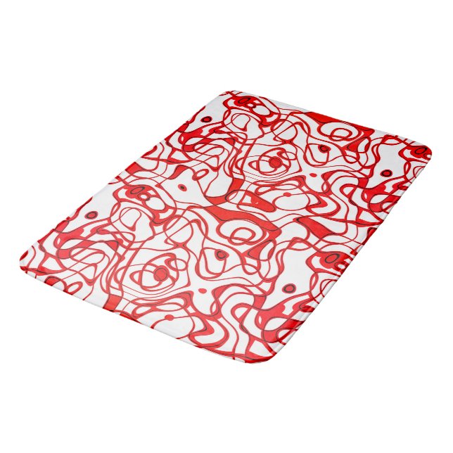 Black, red and White Marbled Abstract   Bath Mat (Angled)